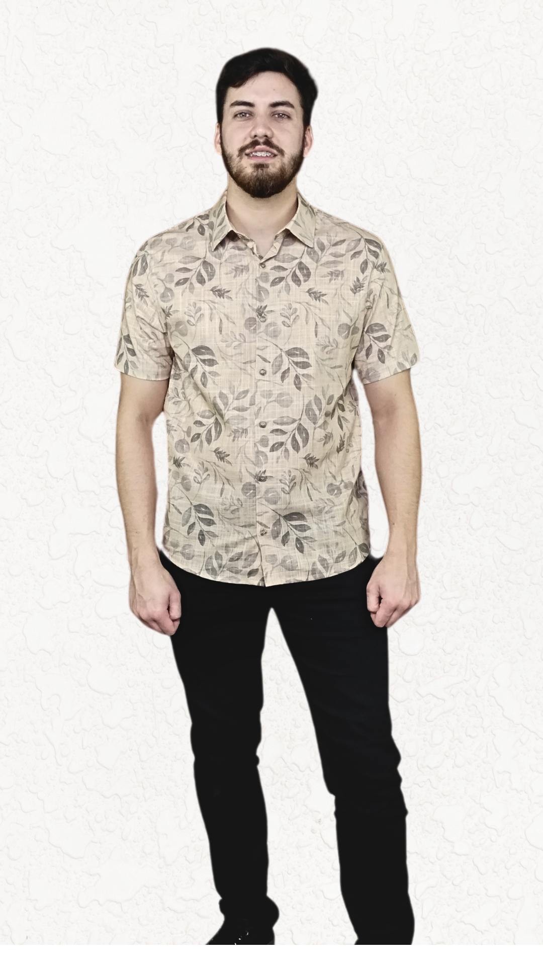 Camisa masculina manga curta algodão estampa florada