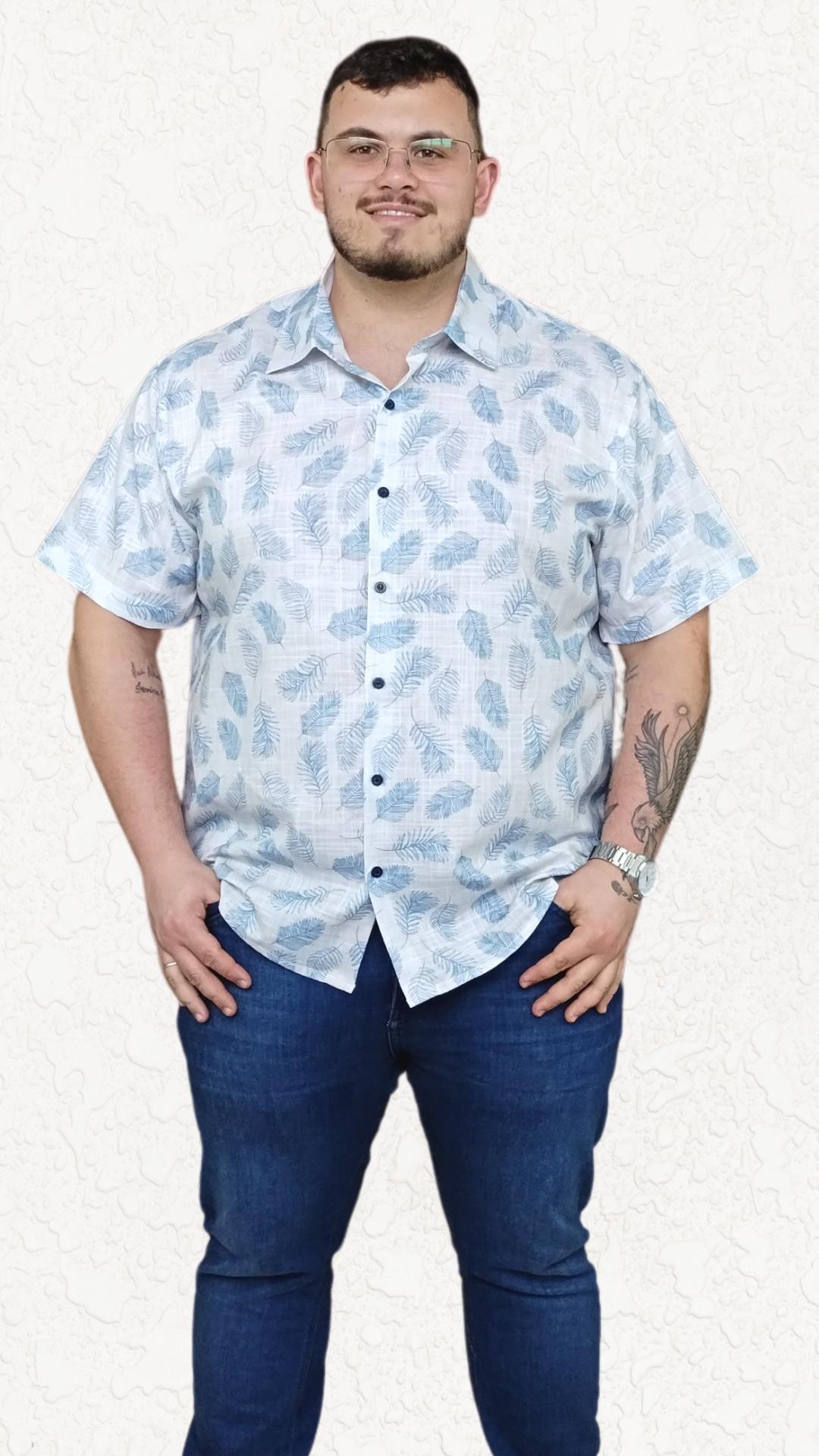 camisa masculina plus size manga curta algodão estampada