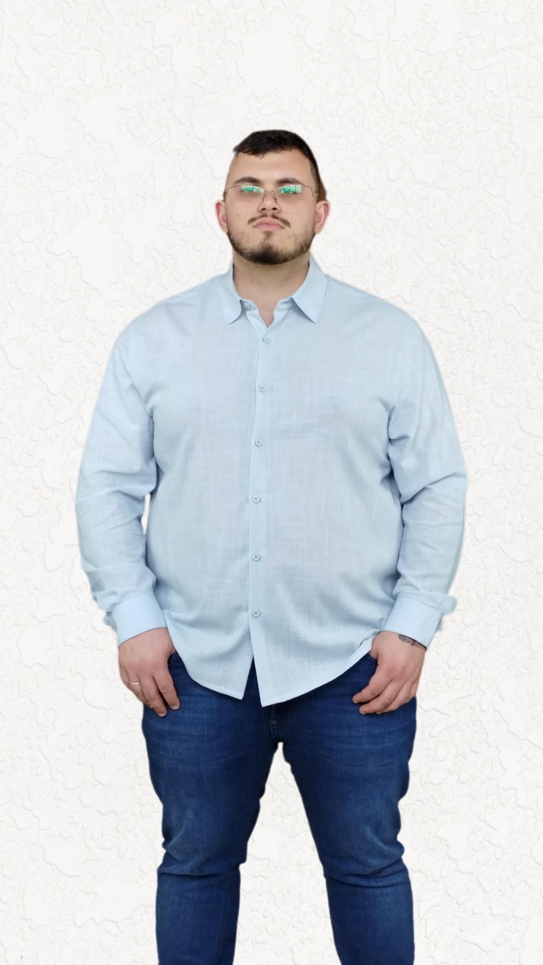 Camisa masculina plus size manga longa algodão azul claro