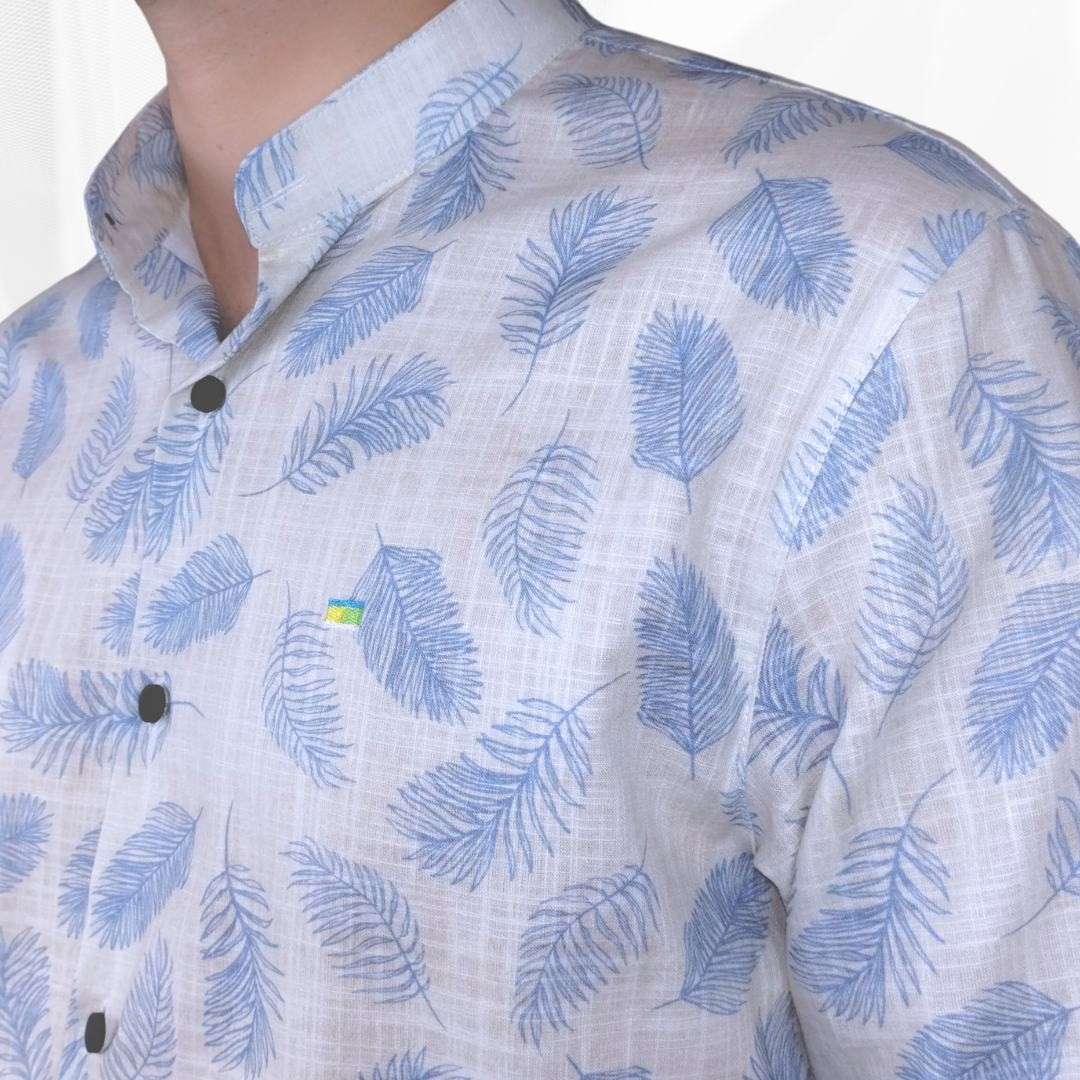 Camisa masculina manga longa algodão Gola de Padre Estampada