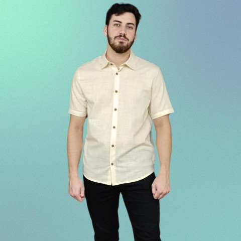 Camisa masculina manga curta algodão amarela