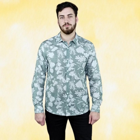 Camisa masculina manga longa algodão estampa verde