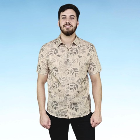 Camisa masculina manga curta algodão estampa florada