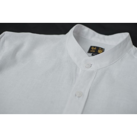 Camisa Masculina Linho Branca Gola de Padre Manga Curta Sem Bolso